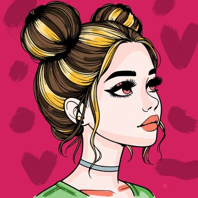 realistic girl with buns on the top of her head