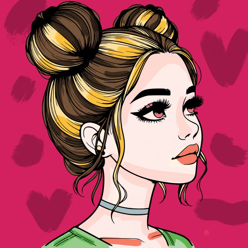 realistic girl with buns on the top of her head