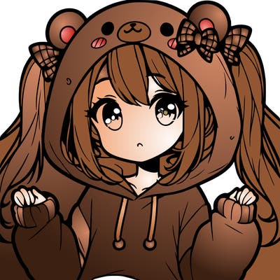 cute anime girl with ponytails and a cute bear hoodie