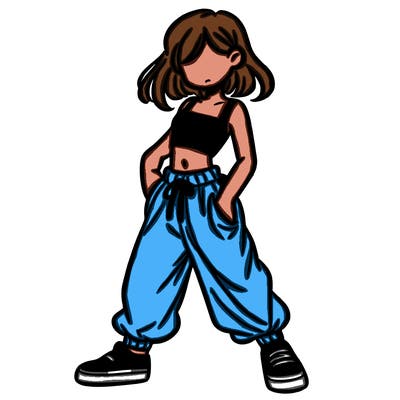 girl in a crop top and baggy pants
