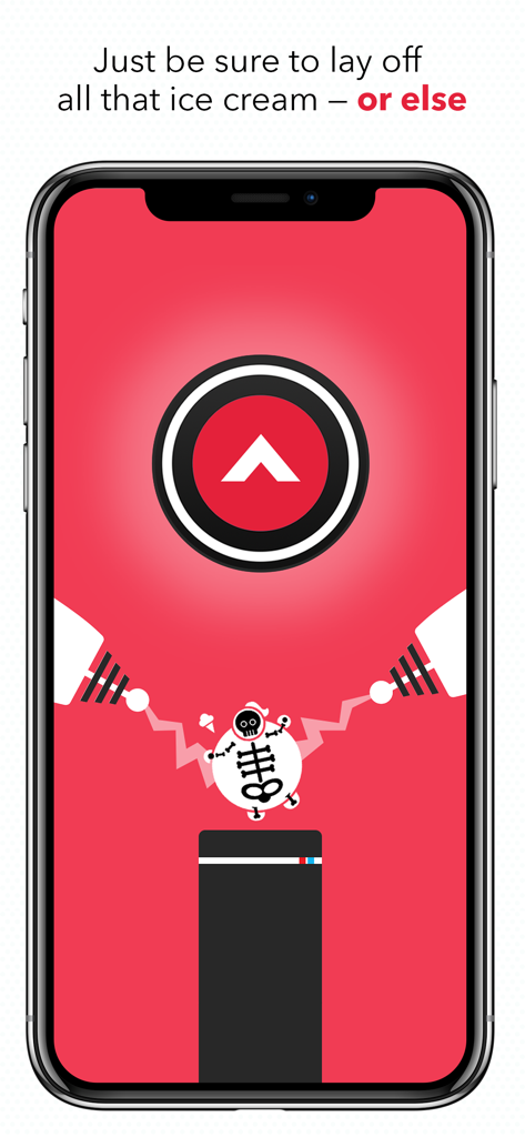 CARROT Fit - Pantalla de la aplicación CARROT Fit con un mensaje sarcástico sobre helado y un avatar de saco de carne siendo electrocutado por la IA.