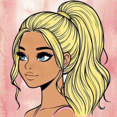 realistic girl with a high ponytail
