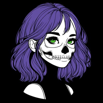 realistic girl with skull