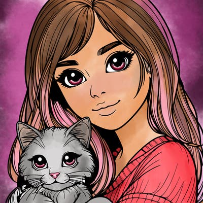 realistic girl with cat