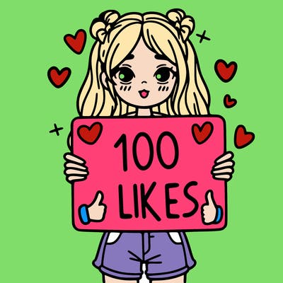 girl holding a sign saying 100 likes