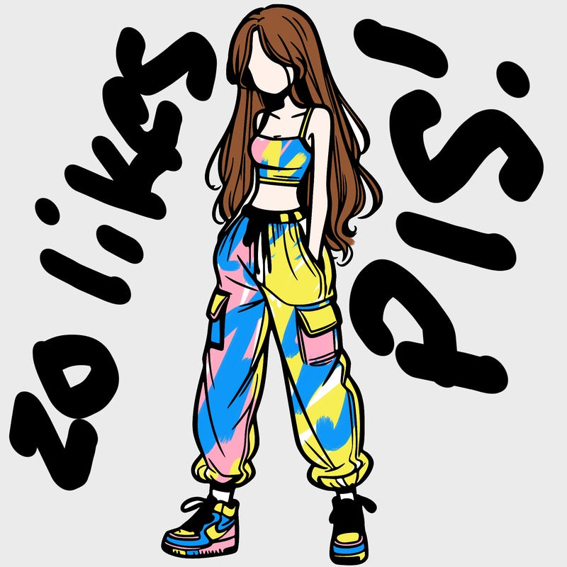 girl in baggy pants crop top and long hair