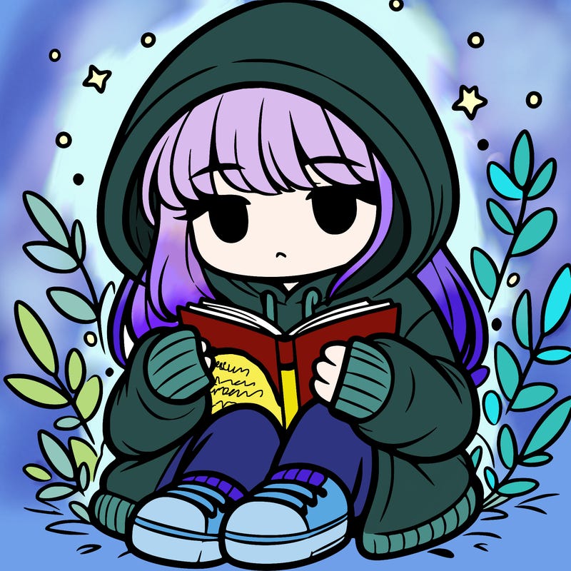girl in oversized hoodie reading a book