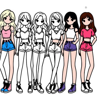 a group of girls wearing crop tops and shorts