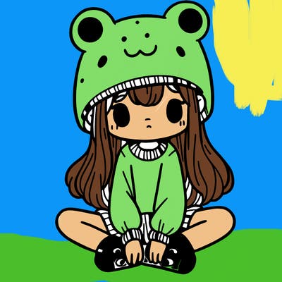 a girl wearing a frog hat and some frog socks