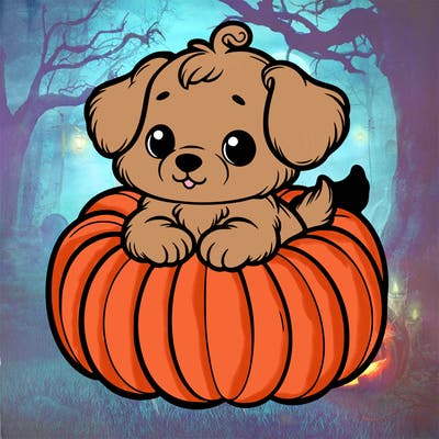 cute little puppy in a pumpkin
