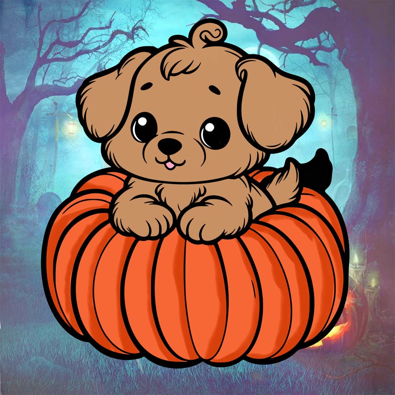 cute little puppy in a pumpkin
