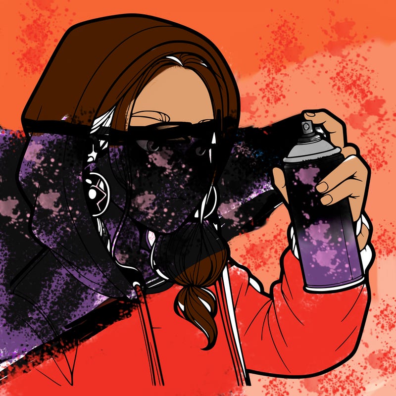 a realistic girl, spray painting