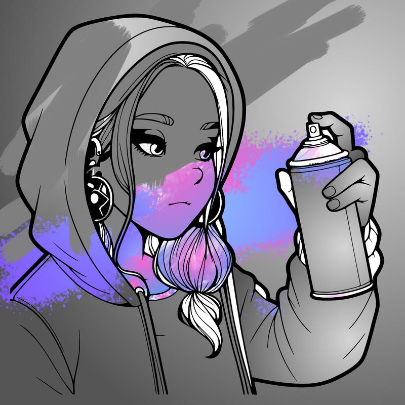 a realistic girl, spray painting