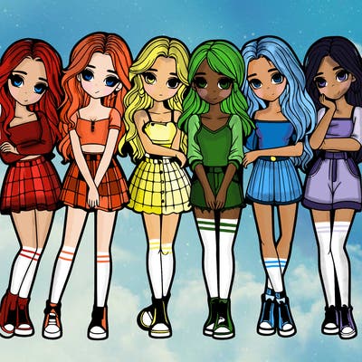 a group of girls realistic