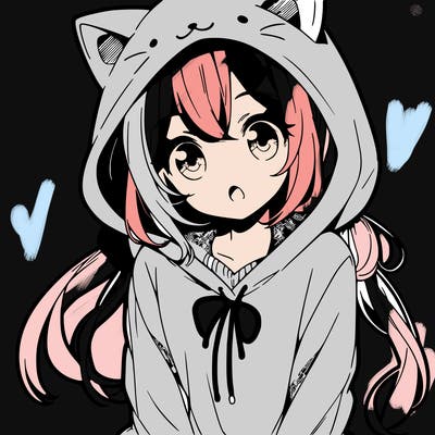a cute anime girl with a cat hoodie.