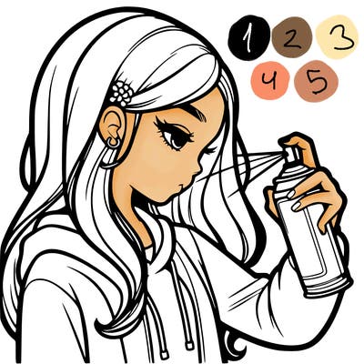 a realistic girl spray painting