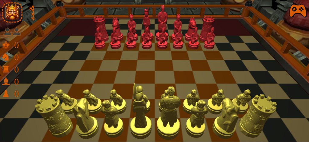 CHESS MATES ™ - 3D-Schachspiel mit Terrakotta-Krieger-Figurenset in einem Dojo-thematisierten Raum