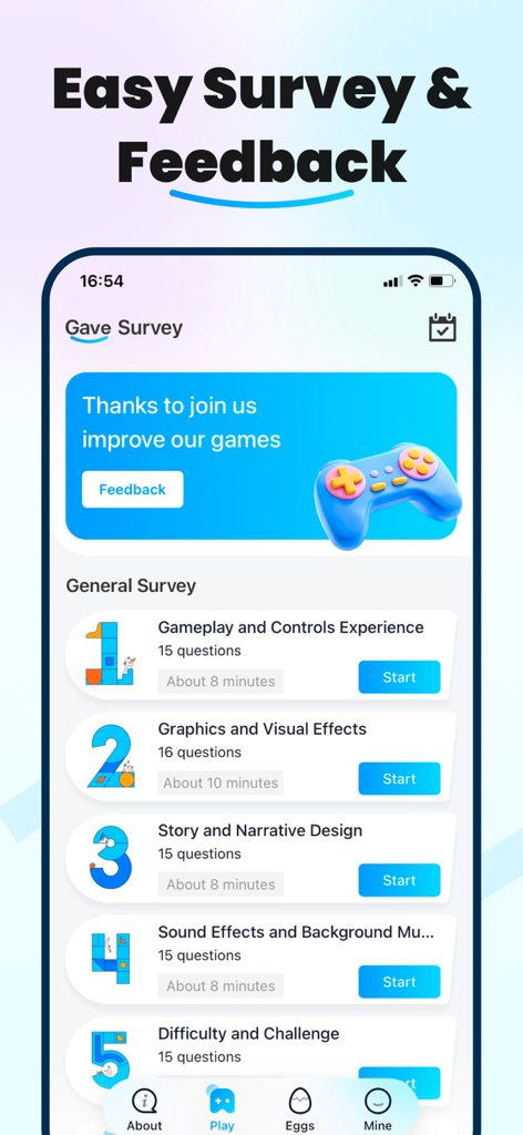 Gave Survey - Play & Feedback - Developer Tools App | MWM