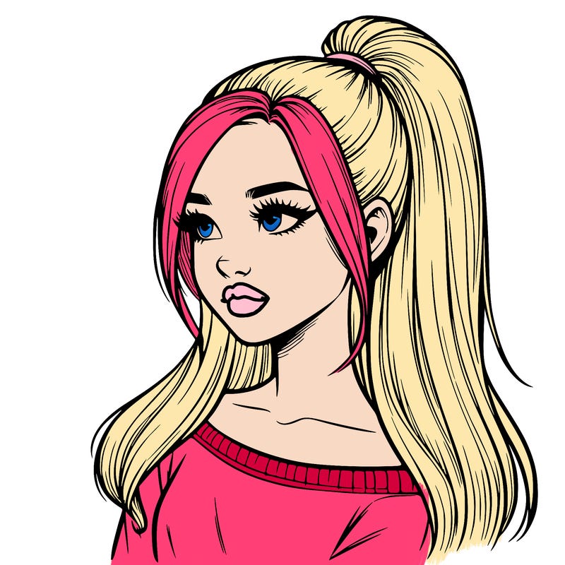 realistic girl with a high ponytail