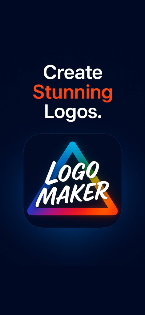 AI Logo & Photo Creator: Logen - The splash screen of Logen AI Logo and Photo Creator displaying the text Create Stunning Logos and a rainbow triangle icon.
