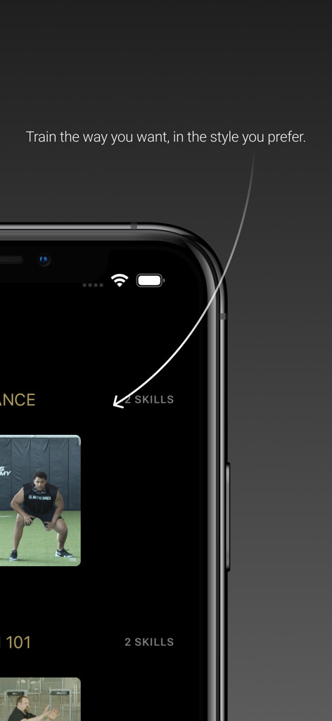 OL Masterminds - Smartphone displaying training style selection in the OL Masterminds app.