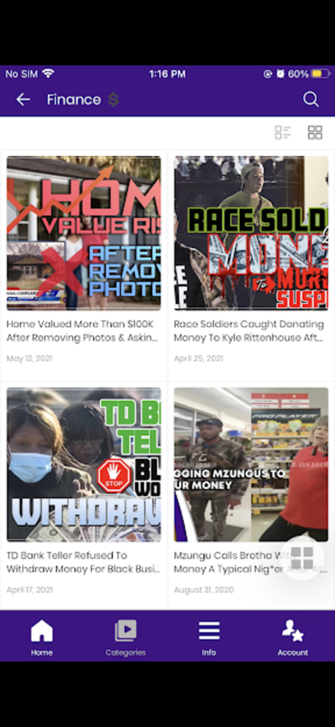 African Diaspora News Channel - The Finance category interface of the African Diaspora News Channel app displaying news stories relevant to the Black community.