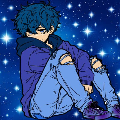 a male hoddie ripped jeans messy hair anime