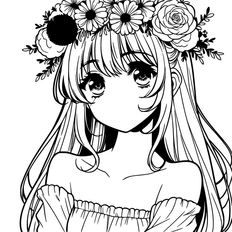 manga girl with flowers crown