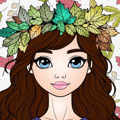 realistic girl with fall leaf crown