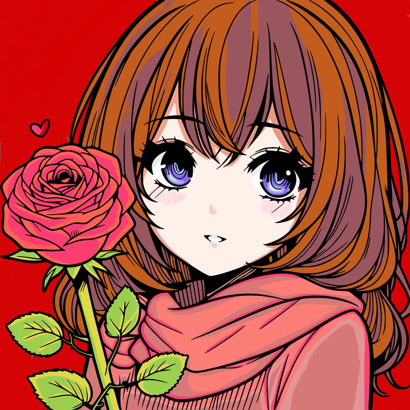 manga girl with a rose