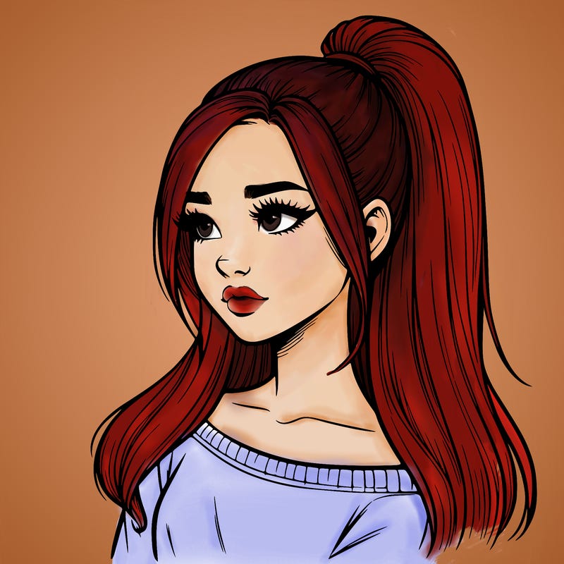 realistic girl with a high ponytail