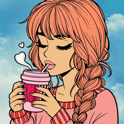 realistic girl drinking coffee