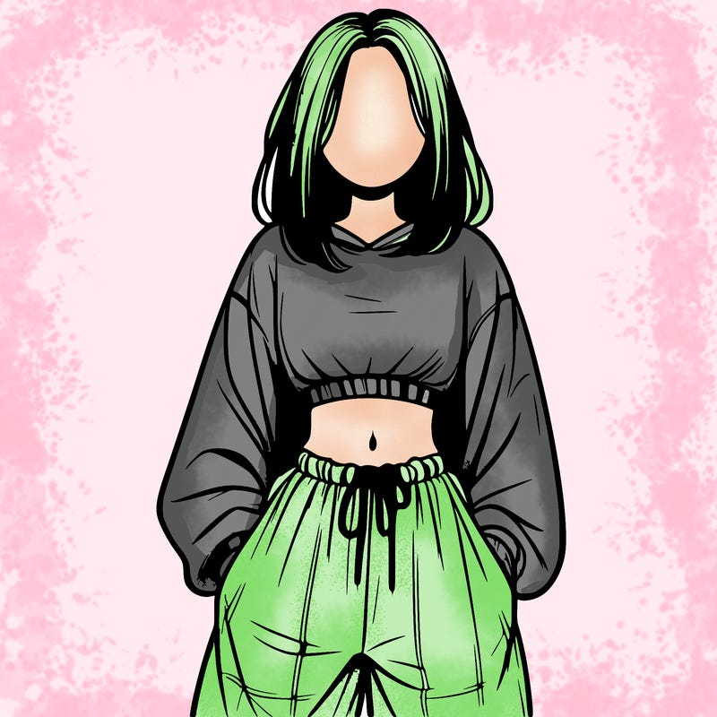 realistic girl faceless with baggy pants and a crop top