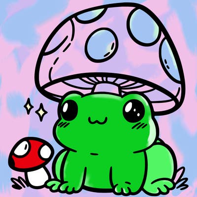 a cute frog with a mushroom hat
