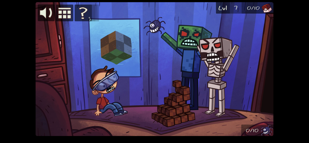 A comical scene in Troll Face Quest featuring blocky zombie and skeleton characters parodying Minecraft