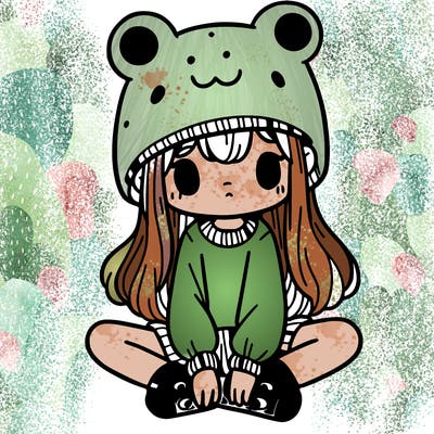 a girl wearing a frog hat and some frog socks