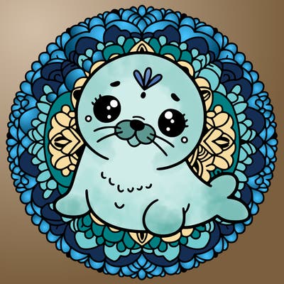a cute baby seal mandala