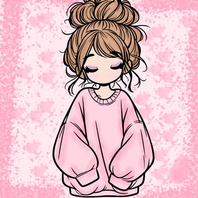 girl with baggy sweatshirt and messy bun