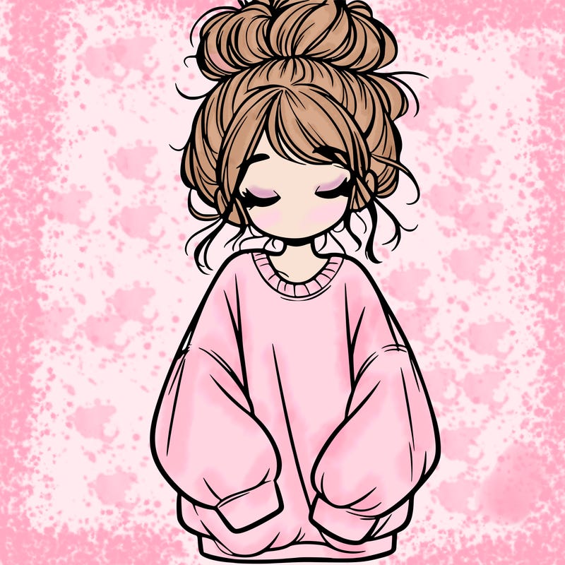 girl with baggy sweatshirt and messy bun