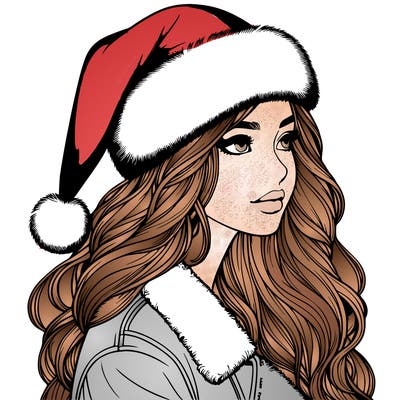 realistic girl in santa hat