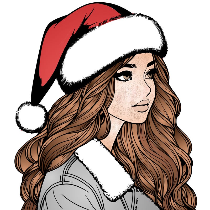 realistic girl in santa hat