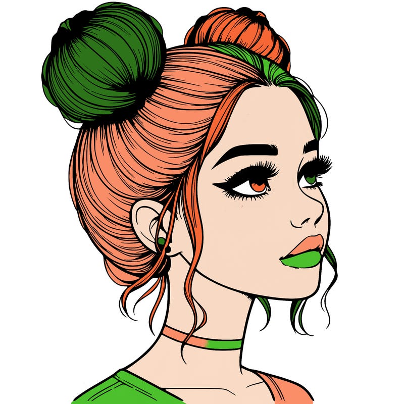realistic girl with buns on the top of her head