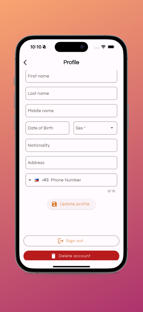 Tripket PH - User profile and account settings screen in the Tripket PH travel app