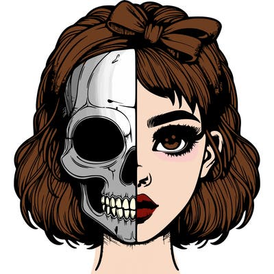 realistic girl with half skull mask