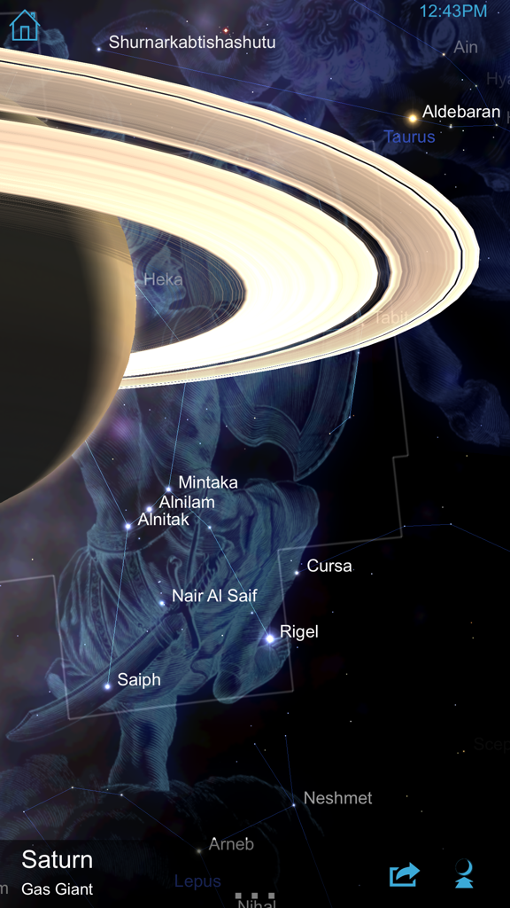 Star Chart Infinite - Una vista 3D detallada de Saturno y constelaciones en Star Chart Infinite