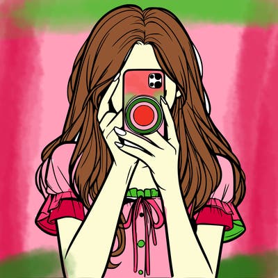 a realistic girl holding her phone taking pictures