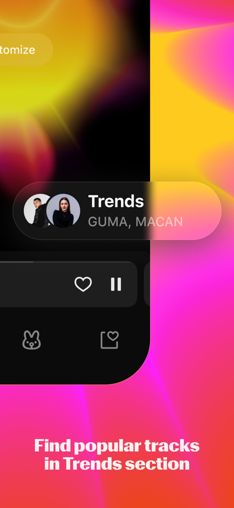 Yandex Music, books & podcasts - Interface do aplicativo Yandex Music mostrando a seção Tendências com faixas e artistas populares.