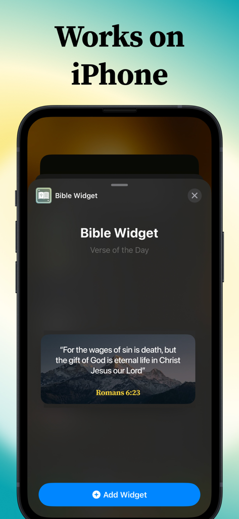 Lockscreen Bible Verse Widget - An iPhone display showing the setup of a Bible Verse Widget with a scripture from Romans.