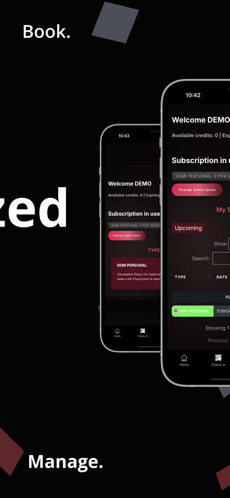THINKCRM FITNESS - Interfaccia dell'app THINKCRM FITNESS per la prenotazione in palestra e la gestione degli abbonamenti