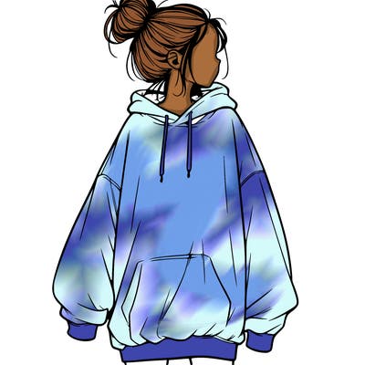 realistic girl with a oversized sweatshirt on and a bun